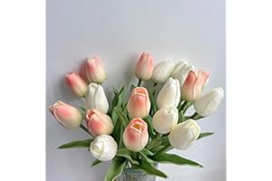 HEPENG EasyLife 32 cm, 20 pezzi e 2 colori per set, bianco e rosa, fiori artificiali, tulipano, decorazione per matrimoni, interni ed esterni, cucina, ufficio, caffetteria, decorazione per la casa
