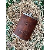 Name-Specific Hand Stitch Leather Coated Steel Whiskey Brandy Drink Mat Set (DARK PLATE, SINGLE FLASK)