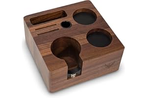KNODOS Stacja do ubijania espresso 54 mm V3 – stojak z portafiltrem orzechowym, organizer do ekspresów do szałwii/breville, z uchwytem na tamper, gniazdo dystrybutora i przechowywanie wielu akcesoriów