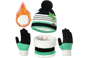 Tolaler Conjunto Bufanda Gorro y Guantes Niño, Conjunto Gorro y Guantes Niña de Forro Polar GruesoSuave y Cómodo Traje de Sombrero para Niños con Bonito PompónCabe en Niños de 3 a 8 Años (Unisex)