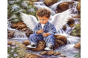 LOMSIOY 5D DIY Diamond Painting Garçon Lune Kits Broderie Diamant Painting Anges Adulte Complet Peinture Strass Point de Croix Craft pour Maison Décoration Murale 30x40 cm