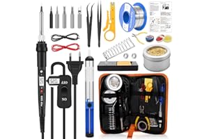 SaiXuan Saldatore a Stagno 80W con Display Digitale (350–500℃), Kit Saldatura 21 in 1 con 5 Punte, Pompa Dissaldante, Supporto, Attrezzi Completi ed Astuccio PU – Per Riparazioni ed Elettronica
