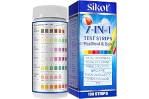 KLLALO 7 IN 1 Pool Tester Wassertester | Poolwasser Teststreifen Spa Whirlpool Teststreifen für PH-Wert,Brom,Gesamtalkalität,Freiem Chlor,Gesamthärte,Cyanursäure und Gesamtchlor,Schneller und Genauer-100pc
