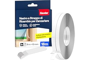 GAUDER Nastro Autoadesivo a Strappo per Zanzariere in Poliestere - Fissaggio Forte per Zanzariera da Finestra - Adesivo Trasparente per Reti Antinsetto e Protezione da Insetti (18 m)