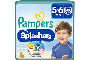 Pampers Culottes de Bain Splashers Taille 5-6 (14+ kg), 10 Couches-Culottes Bébé, Edition Baby Shark, Pour Une Protection Optimale Dans l'Eau
