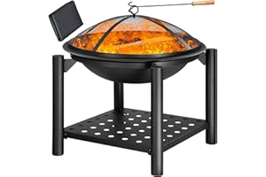 GARDEBRUK® Brasero Exterior Ø 55 cm Jardín Terraza Protector de Chispas Cubierta Cuenco Fuego con Atizador