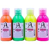 Bastelzone Neon-Acrylfarben-Set. 4 Farben je 100 ml. Malfarben für Kinder und Erwachsene. Geeignet für Papier, Leinwand, Holz