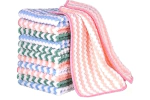 Fuyamp 12 Stück Mikrofaser Reinigungstücher, Küche Stark Saugfähig Putzlappen, Wiederverwendbar Lappen Putztücher, Mehrzweck Korallenvlies Putztuch Fenster Tücher(25 * 25cm)