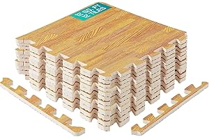 Yes4All Tapetes Encastrables De EVA, Baldosas De Piso Tipo Rompecabezas, Acolchado De Espuma Con Borde Para Muebles, Espacios Del Hogar, Sala De Estar, Garaje - Light Walnut Wood, 1.02 m2