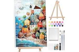 Bowetile Castillo Pintar por Numeros Adultos Niños Principiantes con Marco&Caballete de Madera, Kit Cuadros para Pintar por Numeros, Pintura Acrilica Manualidades Adultos para Decoración, 20x30cm