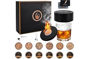 KIMIGO Zestaw do wędzenia whisky,Akumulatorowy Zestaw do Wędzenia Koktajli z 6 Wiórkami Drzewnymi i Kartkami Okolicznościowymi,pudełko do palenia whisky,Prezent dla Ojca,Męża