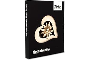 sagl.tirol Cuore, Legno di Pino cembro, Edelweiss…, 7.5 cm breit x 6.5 cm hoch und 1 cm stark