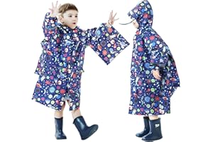 Domueay Płaszcz przeciwdeszczowy dla dzieci, dla chłopców, wodoszczelne, oddychające, z kapturem, kurtka przeciwdeszczowa, lekka, jednoczęściowa peleryna przeciwdeszczowa, odzież przeciwdeszczowa z