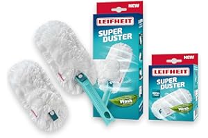 Leifheit SUPERDUSTER avec housse de rechange, plumeau long extensible, textile lavable microfibre à 360 degrés, compatible avec le Click-System, laver au lieu de jeter