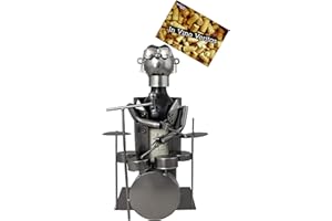 BRUBAKER Weinflaschenhalter Schlagzeuger - Deko-Objekt Metall - Flaschenständer - mit Grußkarte für Weingeschenk