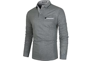LIUPMWE Polo Manga Larga Hombre Camiseta Básica de Golf con Costuras de Invierno a Cuadros Clásicos de Algodón