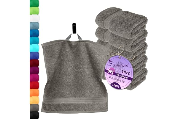 Lashuma Serviette invité Grise Foncé, Linz Lot de 6 Serviette de Bain, Essuie Main Eponge 30x30 cm