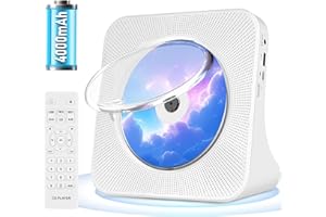 GAONAWAY Lettore CD Portatile Ricaricabile da 4000 mAh, Radio Lettore CD Bluetooth con Doppio Altoparlante HIFI Incorporato, Telecomando, Timer, Auricolari, Riproduzione USB/AUX, Bianco