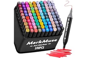 MarkMuse Marcatore 100 Colori, Pennarelli Doppia Punta 2S Asciugatura Rapida, Marker Pennarelli Professionali con Base e Borsa per Adulto Sketch, Colorare, Illustrazioni, Disegnare, Anime