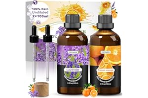 ‎COPOWER COPOWER Ätherische Öle, 2x100ml Ätherische Öle für Diffuser - Lavendelöl und Orangenöl,100% Reine Natürliche Unverdünnte Duftöl Lavendel oil GeschenkSet für Humidifier, Kerzen, Massage, Schlaf Fördern