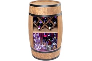 ‎CREATIVE COOPER CREATIVE COOPER Fass bar mit Weinhalter - Weinregal LED RGB - Holzfass Hausbar 80x50cm - Rustikaler deko Barschrank Weinständer – Weinschrank (Dunkelbraun)