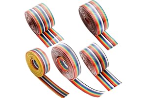 VISSQH 5 Pcs Cable de Cinta Plana Arcoíris - 10/14/16/20/25 Pines para Conector de 2,54 mm - IDC (2 Metros/Rollos)