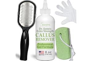 ENTREFEET Dr. Entre's Callus & Corn Removal Kit for Feet: 8oz Callus Remover Gel, Foot File, Pumice Stone, 5 Glove Pairs for Gel Application, Spa Kit, Foot Care, Pedicure Tools, Scrubber