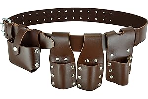 BBI LTD Scaffolding Leather Tools Belt Brown Leather Full Tools Pockets Pouches Level Tape Holder