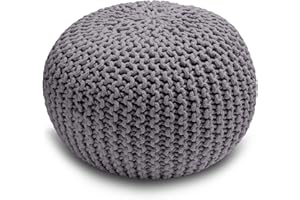 Home Sweet Home UK Handmade Ottoman Large Knitted Pouffe Footstool - 100% Cotton Chunky Knitted Round Pouffes For Living Room - Suitable For Resting Feet, Occasional Seating & Decor