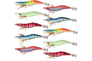 OROOTL Anzuelos para Calamar, Señuelos de Pesca Duros, 10 Piezas de Señuelos Luminosos para Gambas, Kit de Cebos Artificiales, Cebos Luminosos, Pulpos, Sepias, Anzuelos para Peces