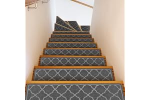 DALETU Bordi per gradini Antiscivolo 76x20cm 15pcs, tappetini per tappeti da Interno Lavabili in Lavatrice, tappetini per Scale riutilizzabili con Supporto in Gomma Antiscivolo per Bambini, Anziani e Cani