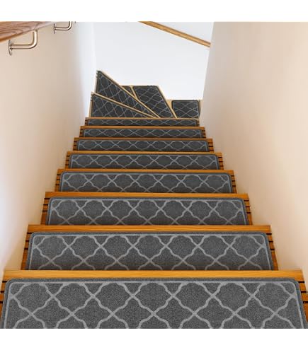 Generico Set di 15 Tappetini per Scale per Gradini in Legno Tappeti Luminosi Antiscivolo Protezioni per Scale Autoadesive Moquette per Scale