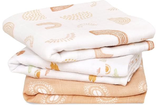 Aden + Anais Musy-Langes prélavés en Mousseline 100% Coton, Lot de 3 Langes absorbants, Bébé Garçon, Bébé Fille, Pratiques, Très Doux, Respirants, 70x70cm, Imprimé Keep Rising