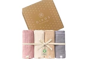 DIKOS Juego de 4 paños de muselina para bebés, color rosa envejecido, crema, 64x64 cm, 100 % algodón orgánico GOTS, muselina para vómitos, paños de gasa para niños y niñas, regalo para nacimiento
