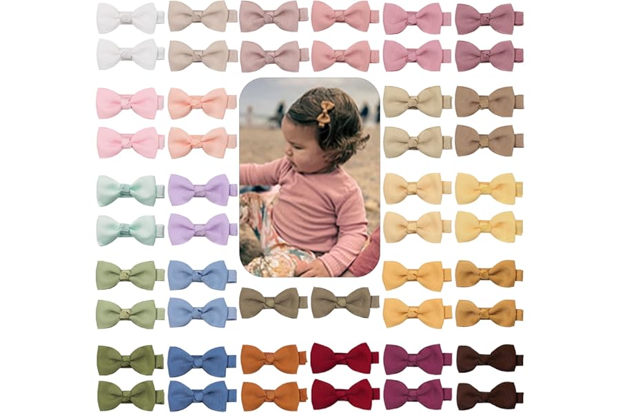 JOYOYO 50 Pcs Baby Hair Clips and Bows - 2 Inch Small Size Craft Ribbon Bows for Baby Fine Hair, Full Ribbon Covered Safe Clips Pastel Colors