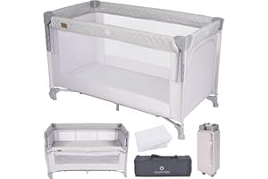 Olmitos - Cuna de Viaje Colecho 3 en 1 Trend Cun con Mosquitera 0-3 años (0-15kg) Plegable, Ligera, Doble Altura, Lateral Abatible, Parque de Juegos y Bolsa de Transporte (Gris Claro)