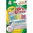 Crayola; Dry-Erase Neon Crayons; Art Tools; 8 Count; Washable; Perfect for Classroom Art Activities; Includes Sharpener and Erase Cloth
