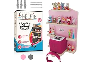 ‎SHELFIE SHELFIE Haus - magnetisches Tonie-Regal für Tonie Box inkl. Ladestation, ca. 25 Tonie Figuren und Kopfhörer - 43x30cm (Rosa, Haus)