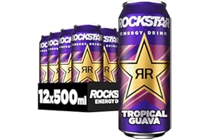 ‎ROCKSTAR Rockstar Energy Drink Tropical Guava Geschmack - Koffeinhaltiges Erfrischungsgetränk für den Energie Kick, EINWEG (12 x 500ml) (Verpackungsdesign kann abweichen)
