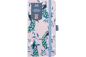 Busy B - Agenda Slim - Janvier à Décembre 2024 - Peacocks (Motif Paons) - Planificateur semainier fin avec notes