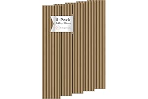 Momento 5 Stück Akustikpaneele Holz 240x50 cm - Made in Germany - Eiche Geölt Dekor - Wandverkleidung Wandpaneele Holz Eiche als 3D Lamellenwand für effektiven Schallschutz - Holzpaneele