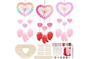 MONCAP 6 Pièces Attrape Reve a Fabriquer pour Enfant Kit Bricolage Attrape Reve Arc-en-Ciel Pendentif Attrape Reve Cœur Cadeau Attrape Rêve Bois pour Maman Décoration Maison Mur
