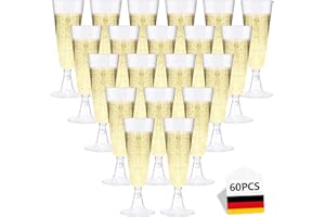Lutranstra 60 Pezzi Flute,160ml Bicchieri Da Champagne,Calici Natalizi, Calice Riutilizzabili Trasparente Calici In Plastica,Calici Vino Per Feste, Matrimoni, Compleanni (60)