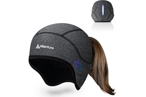 Hikenture Berretto da donna con foro per coda di cavallo, berretto invernale da corsa e tempo freddo termico per casco da ciclismo con pile