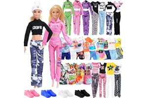 CARREUTY 22 Pcs Doll Clothes and Accessories, 1 Hooded Sweatshirt 9 T-shirt 2 Short Skirts 4 Shorts 1 Long Pants 4 Flats 1 Hat, American Street Outfits 11.5 inch, Girl Gifts in Random