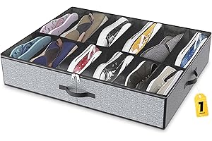THE INVENTIONS EMPORIUM Organizador Zapatos - Zapatero Bajo Cama de Tela - Organizadores de Zapatos - Cajas para Zapato - Zapatero Tela - Organizador Zapato Armario o Debajo Cama - (1 Caja/12 Compartimentos) - 74,5x60x15 cm