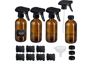 Relaxdays glassprayflaska, set med 4, 250 ml, dimma och jet, hårvård, vattenspray, rengöring och växter, bärnsten/svart, plas
