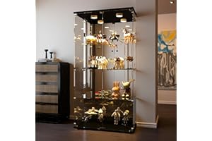 HYNHXBP Vitrina de Cristal, Vitrina expositora, Armario de colección Moderno de Cuatro Capas con 2 Puertas, Mueble Vitrina salón con LED, para Dormitorio, Sala de Estar, 80.49x36.49x163.9cm, Nergo