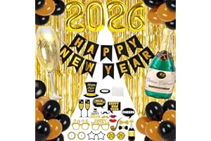 ZEILABANG KAKADI Silvester Deko 2026,Neujahr Silvesterdeko,Neujahr Deko 2026 Set,Neujahrsdeko mit Ballon,Schwarz Gold Neujahr Deko 2026 Happy New Year Banner,Foto Requisite Party Dekoration Set für Silvesterparty