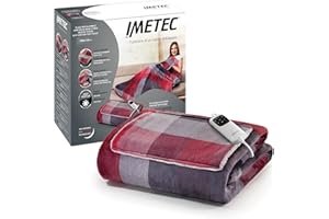 ‎IMETEC Imetec Adapto Velvet Tartan Heizdecke mit Taschen für Hände und Füße, 150x110 cm Wärmedecke, geringer Verbrauch, Adapto Technologie, sicher, schnelles Aufheizen, 6 Temperaturen, waschbar